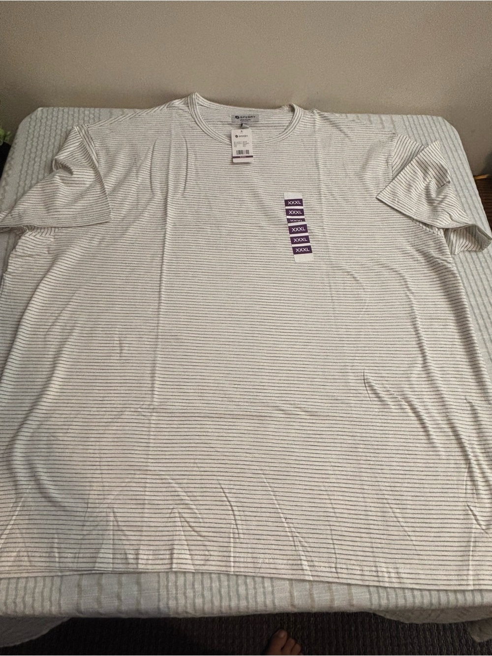 Sperry Cream and Light Gray Thin-Striped Short Sleeve Tee